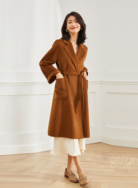 盛宏严选25秋冬新M家双面呢水波纹毛呢外套羊绒大衣女亚洲版7202A