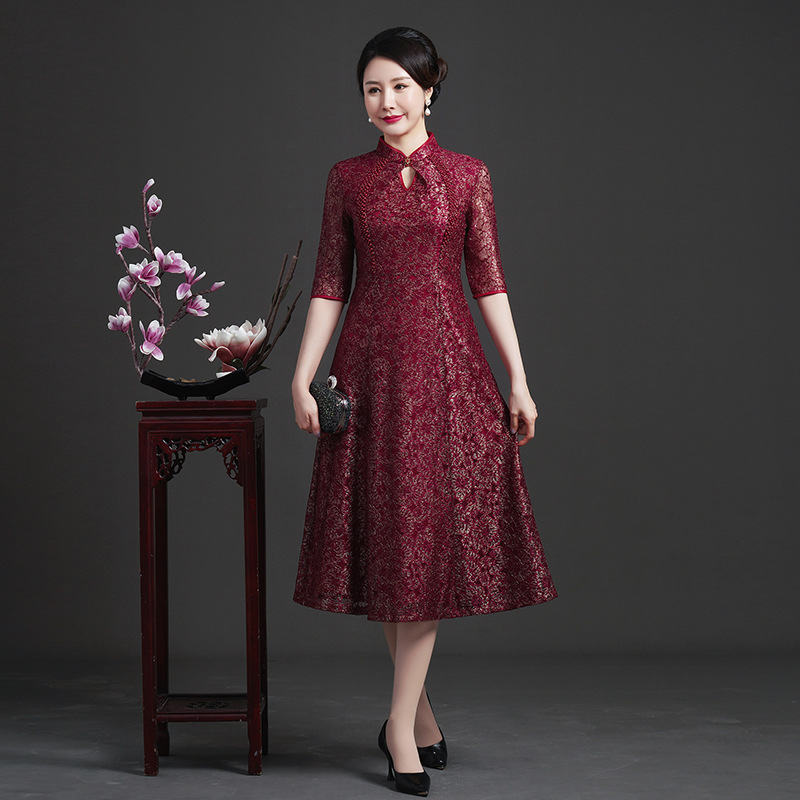 高端喜婆婆旗袍年轻妈妈婚宴装礼服婚礼冬季丈母娘结婚高档