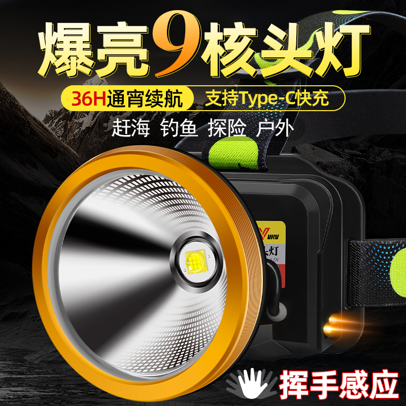 头灯强光充电超亮头戴式手电筒