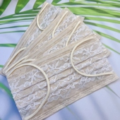 1层网纱 女神米黄色蕾丝 2层布 夏天轻薄透气款 一次性网纱口罩