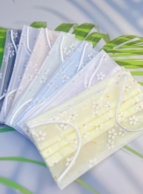 夏天薄款一次性口罩混搭1层网纱+2层布 粉黑蓝白黄橙色樱花透气款