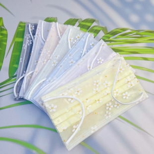 夏天薄款一次性口罩混搭1层网纱+2层布 粉黑蓝白黄橙色樱花透气款