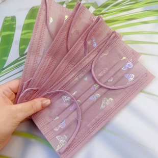 夏天1层网纱+2层布透气薄款一次性口罩女神潮款 豆沙粉蝴蝶高颜值