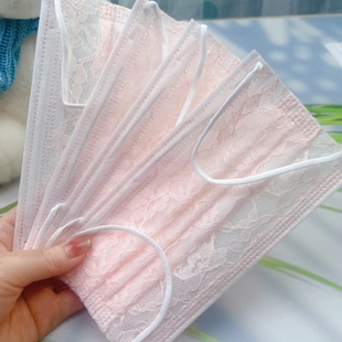一次性网纱口罩 夏天轻薄透气款 女神浅橙色蕾丝 1层网纱+2层布