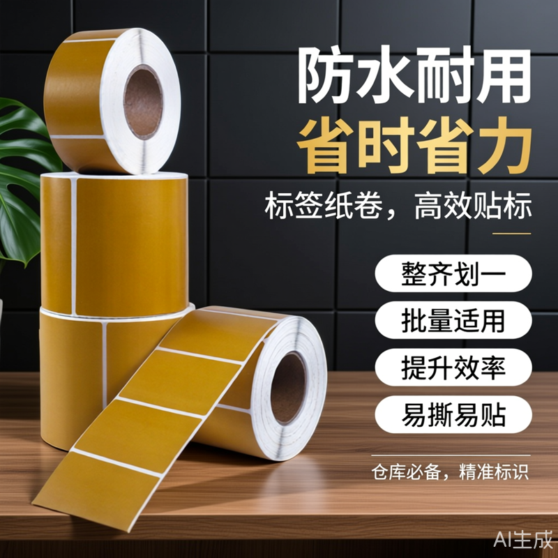 牛皮色卷筒碳带铜版纸不干胶