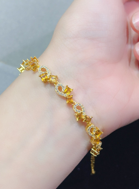 巴西黄水晶手链3mm超闪几何款S925纯银镀18k黄金玫瑰金色