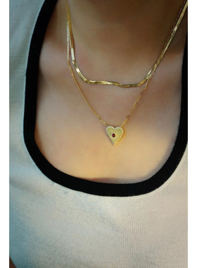 纯天然无烧红宝石项链女潮爱心满镶天然老烧红宝石 3*4mm