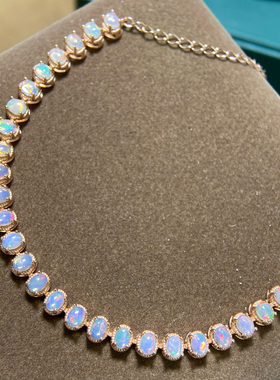 新款大气火彩超美925纯银3*4mm天然欧泊手链排链围手一周高贵超值