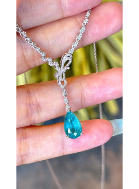 天然彩宝帕拉伊巴Y字锁骨项链18K金短款锁骨链颈链礼物