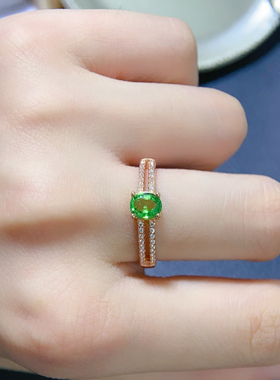 天然沙弗来戒指925银精工镶嵌颜色浓郁款式新颖证书主石5*6mm