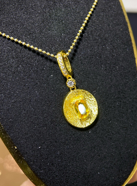 纯银镶嵌天然黄色蓝宝石吊坠万能扣头可任意搭配主石4*6mm