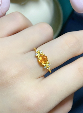 天然芬达戒指，高净度，火彩爆闪，颜色浓主石5*6mms925纯银