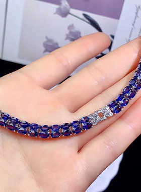 正品天然鸽血红红宝石手链蓝宝石手链满圈镶嵌高贵大气时尚3*5mm