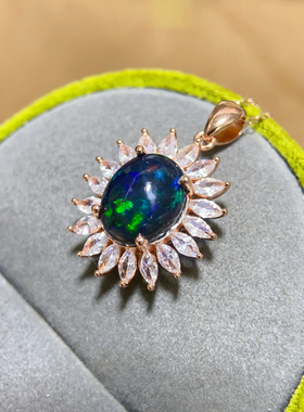 天然澳洲欧泊正品s925银镶嵌项链吊坠包邮支持复检大颗粒9*11mm