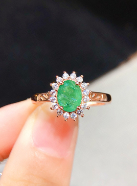 高端定制钻石围镶天然祖母绿戒指大克拉祖母绿钻戒女法式戒子
