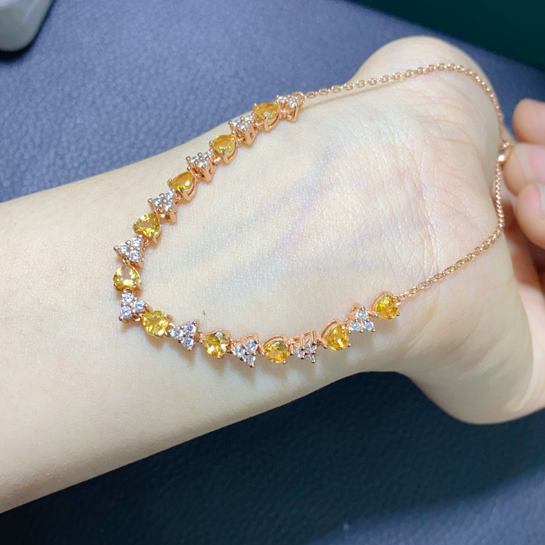银镀18k金天然黄水晶手链女彩手链