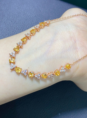 银镀18k金天然黄水晶手链女彩宝镶嵌钻石玫瑰金小众设计高级感