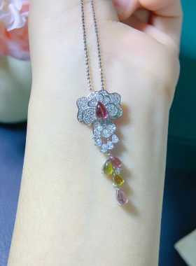 纯天然碧玺吊坠s925银镀双色电镀工艺 颜色好主石3*5；4*6mm