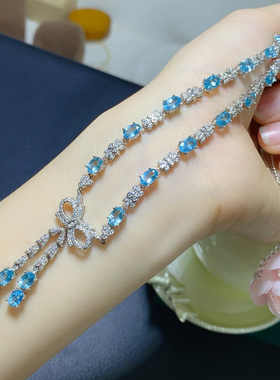 s925银镀金镶嵌天然磷灰石项链时尚百搭气质女