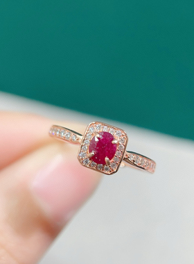 纯天然红宝石戒指通透5A级宝石4*5mm925银精工镶嵌厚重用银
