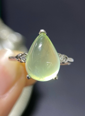 天然金葡萄石戒指 冰种起荧光晶体干净925银精工镶嵌9*11mm