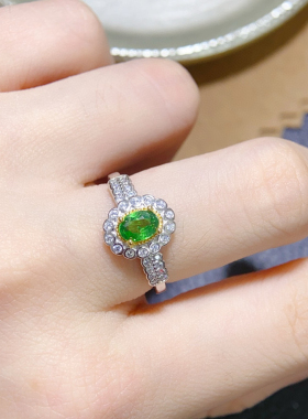 纯天然沙弗来戒指主石4*6mm925纯银精工镶嵌 女贵重宝石