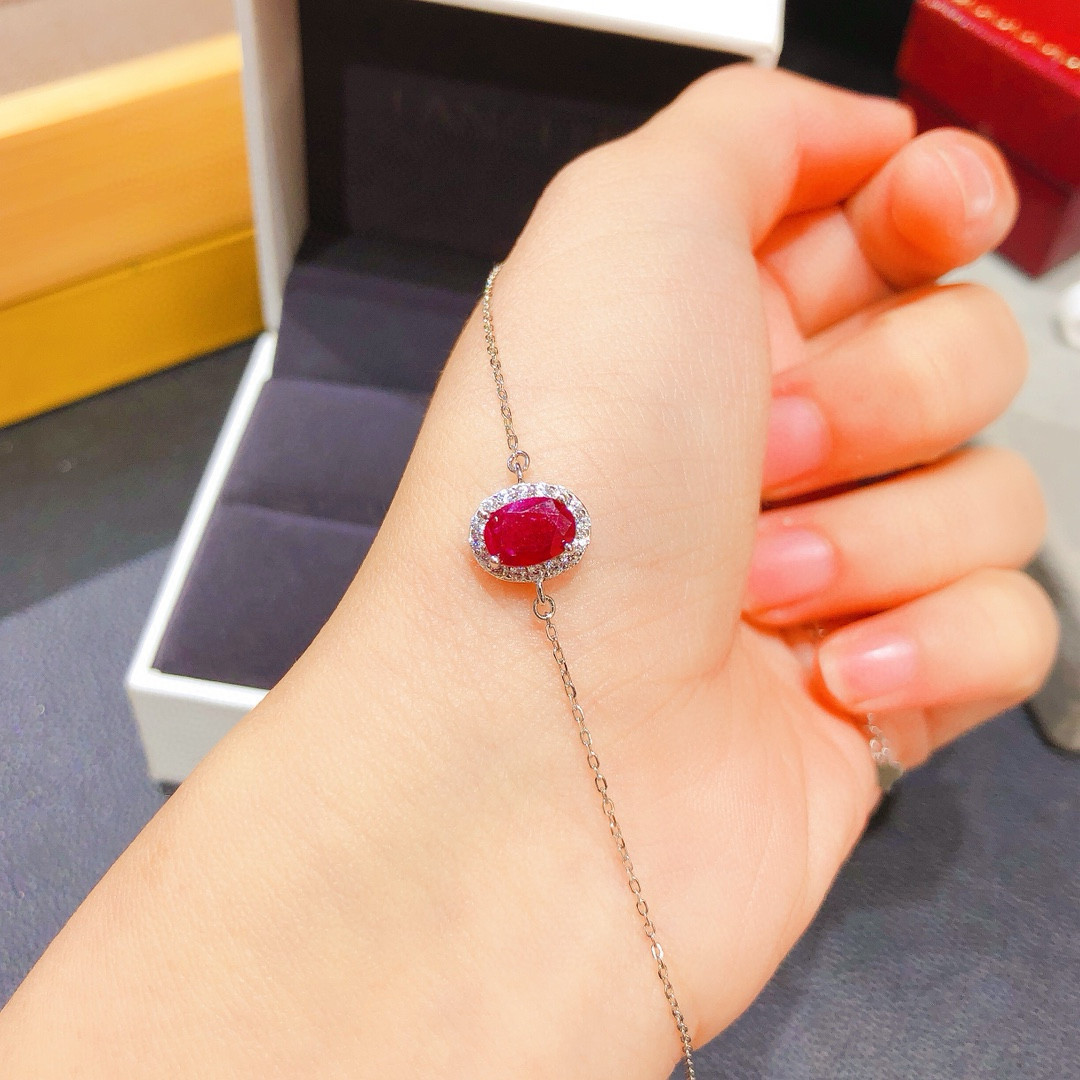 S925银镶天然宝石缅甸鸽血红红宝石大克拉5*7mm时尚流行彩宝