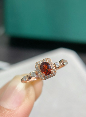 天然石榴石戒指女S925纯银镀18K金鸽血红宝石高品质戒子支持检测