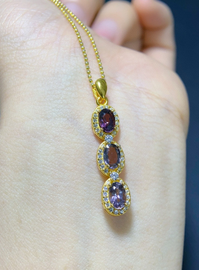 新款天然尖晶石吊坠项链S925纯银镶嵌颜色红超美工厂福利