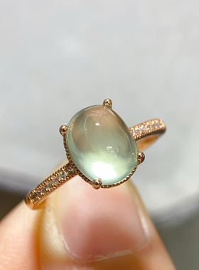 天然葡萄石戒指女冰种玉质绿翡翠色925银镀玫瑰金富贵绿色好幸运