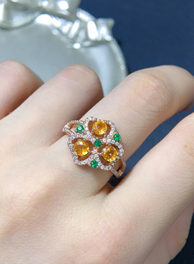 戒指4mm s 925纯银精工镶嵌爆款天然糖果色芬达戒指开口