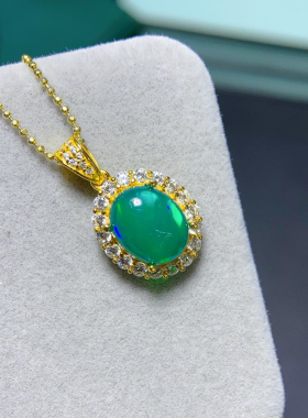 满火彩纯天然超美刻面绿欧泊吊坠主石8*10mm520礼物