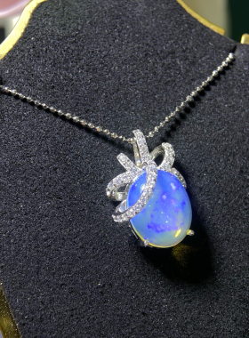 纯天然超美欧泊吊坠晶体好925银精工镶嵌，主石10*12mm