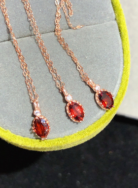 天然红石榴石吊坠 s925纯银镶嵌 全净体石榴石女人石主石4*6mm