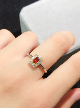 新款活口大气超值925银酒红色莫桑比克天然石榴石戒指礼物