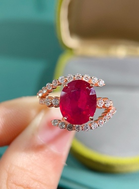 泰国彩宝新烧红宝石戒指开口可调节s925纯银不掉色不过敏女戒指环