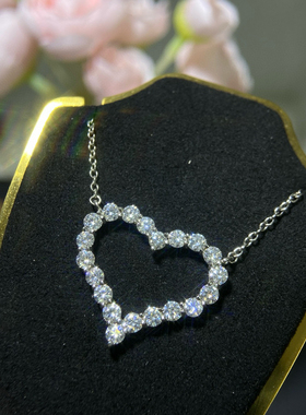 18K铂金莫桑钻石925纯银爱心项链女心形锁骨链时尚简约情人节礼物