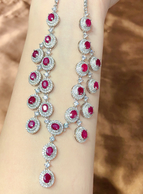 银镶天然红宝石项链主石尺寸4*5mm轻奢风格简约时尚支持鉴定