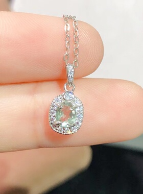 纯天然海蓝宝吊坠晶体通透粉嫩925银镶嵌女款时尚