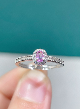 天然粉蓝宝戒指时尚经典气质轻奢可镶嵌粉蓝宝石戒指椭圆3*4mm