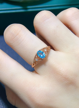 霜后茶园复古风轻奢镂空纯银18k金水滴形天然磷灰石戒指 开口