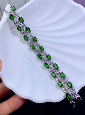 复古彩宝手链天然透辉石s925纯银镶嵌简约时尚百搭手饰礼物送女友