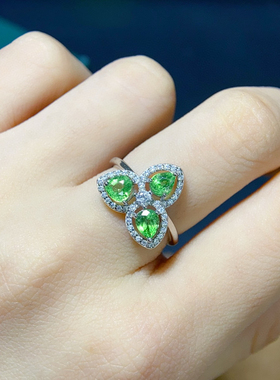 天然沙弗莱戒指收藏自戴效果超赞主石4*5mm925纯银精工镶嵌