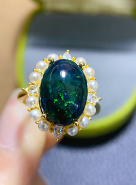 18K黄金色天然澳洲欧泊戒指天然宝石珠宝设计inss925纯银不掉色