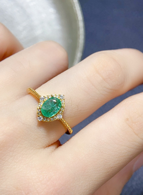 纯天然哥伦比亚祖母绿戒指主石尺寸约5*7mm925纯银精工镶嵌