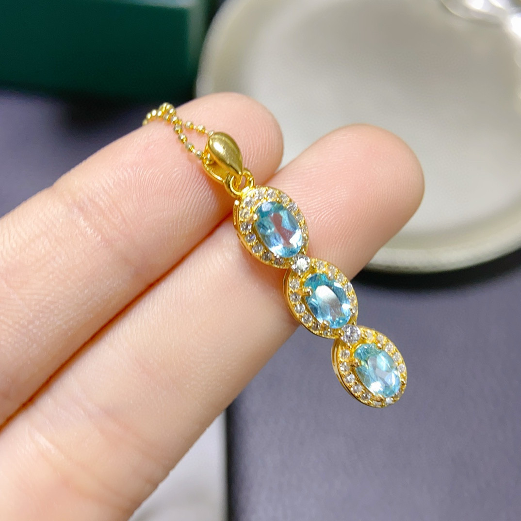 天然磷灰石吊坠 清新自然,超豪华超大气款式4*6mm925银镀黄金色