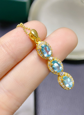 天然磷灰石吊坠 清新自然，超豪华超大气款式4*6mm925银镀黄金色