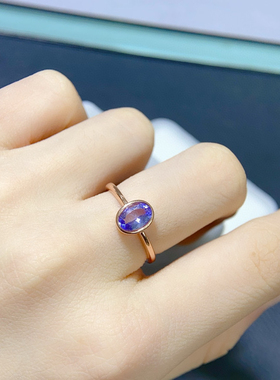 天然坦桑石戒指 全净体，爆闪火彩，925银精工镶嵌！主石5*7mm