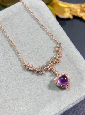 紫水晶吊坠纯天然紫水晶项链吊坠纯银女紫色宝石原石高档大气百搭