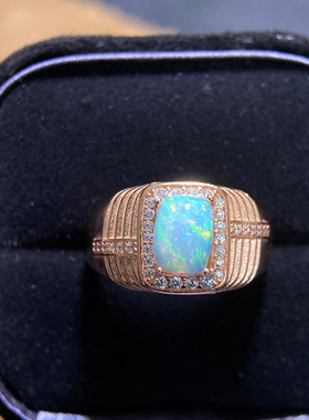 大克拉天然澳洲欧泊戒指男士纯银镶嵌钻石保真现货